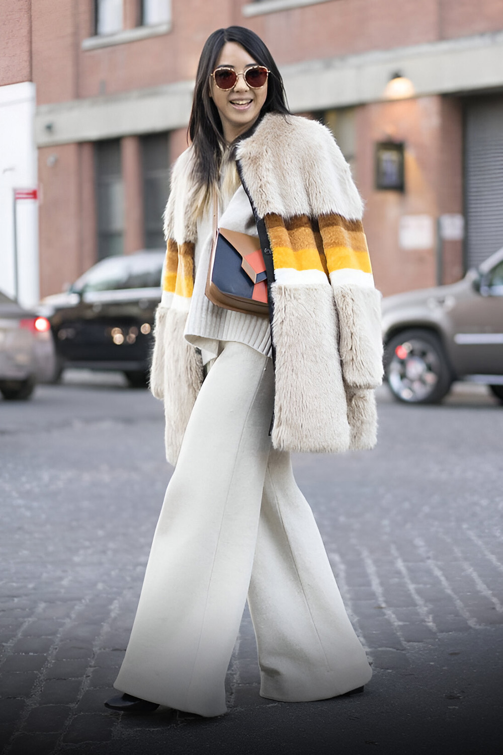 Faux Fur Jacket with Wide Leg Pants