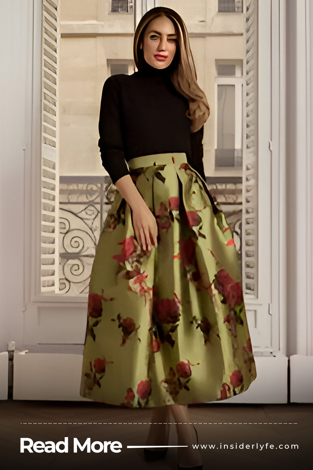 Floral Midi Skirt and Turtleneck