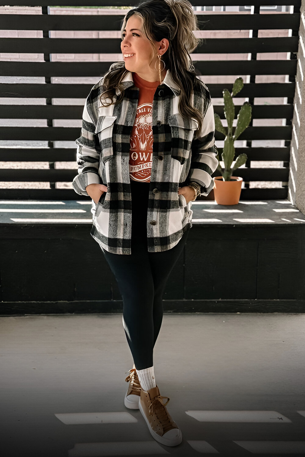 Plaid Shacket with Leggings & Combat Boots