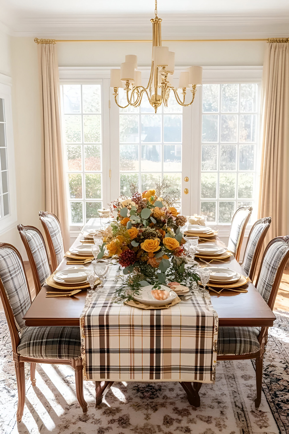 Plaid Table Runner with Wheat Centerpiece