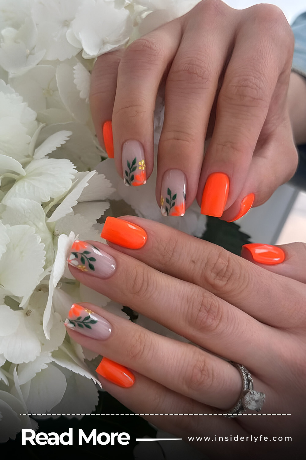 Solid Orange with Floral Accent