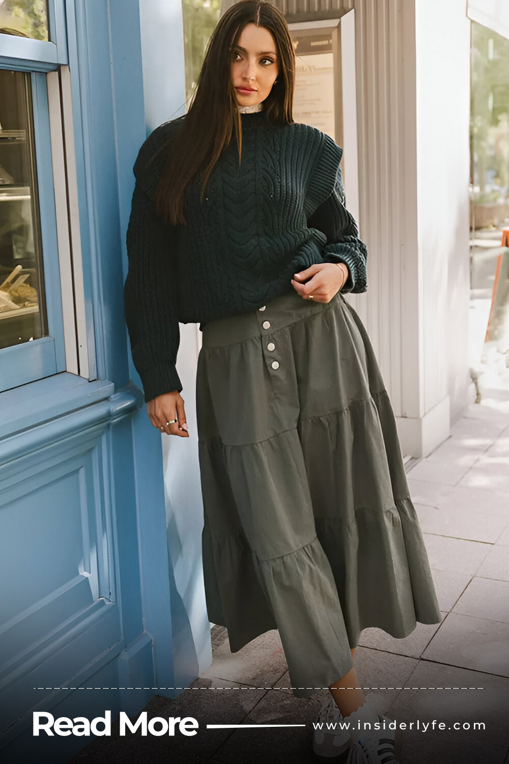 Thick Knit Sweater along with Maxi Skirt