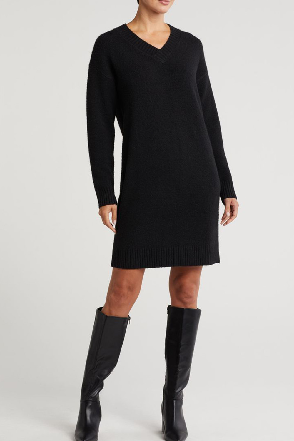 Little Black Dress with Holiday Knit Sweater