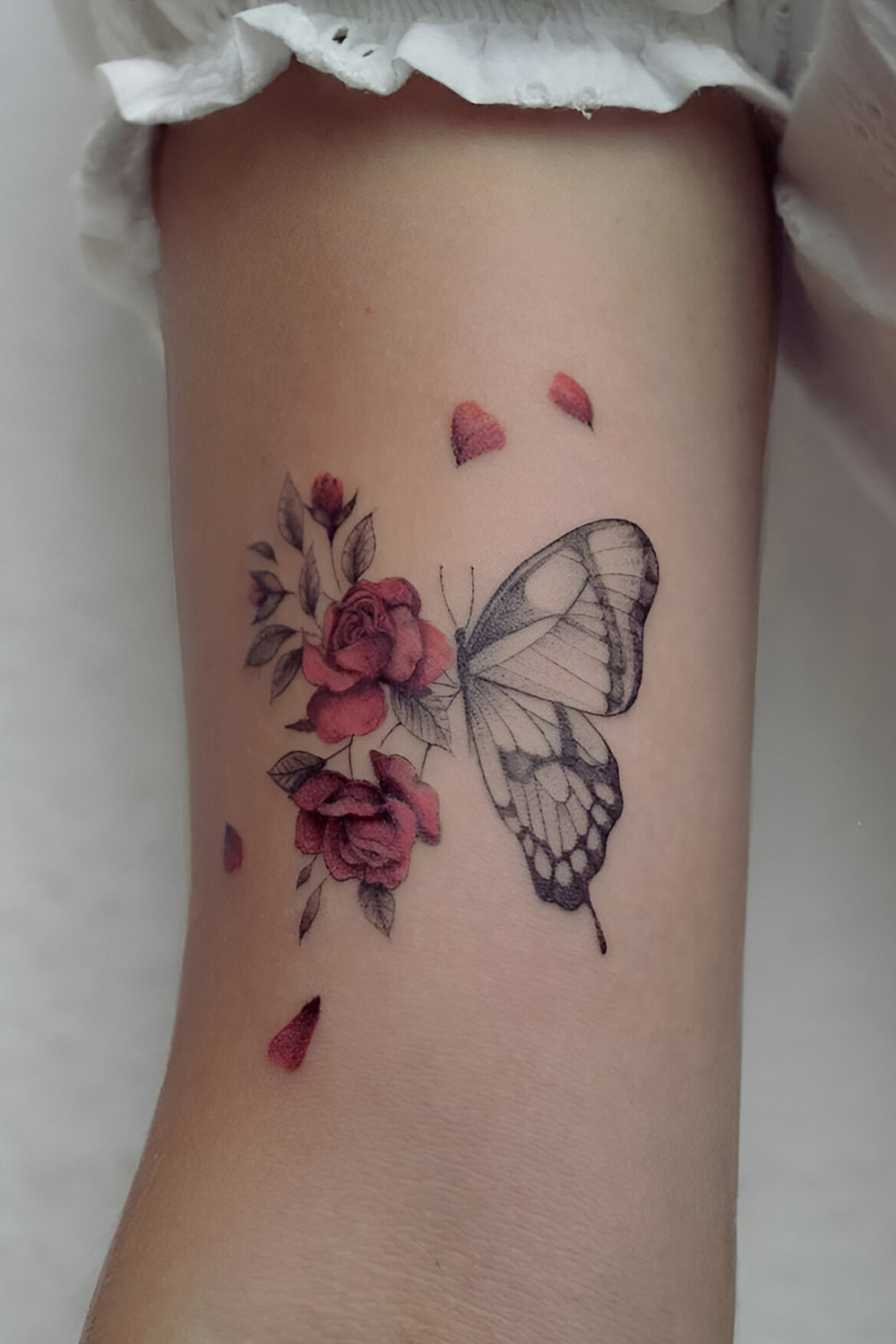 Mass flower bouquet of a butterfly and rose