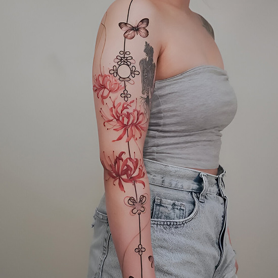 Spider Lily Sleeve Tattoo