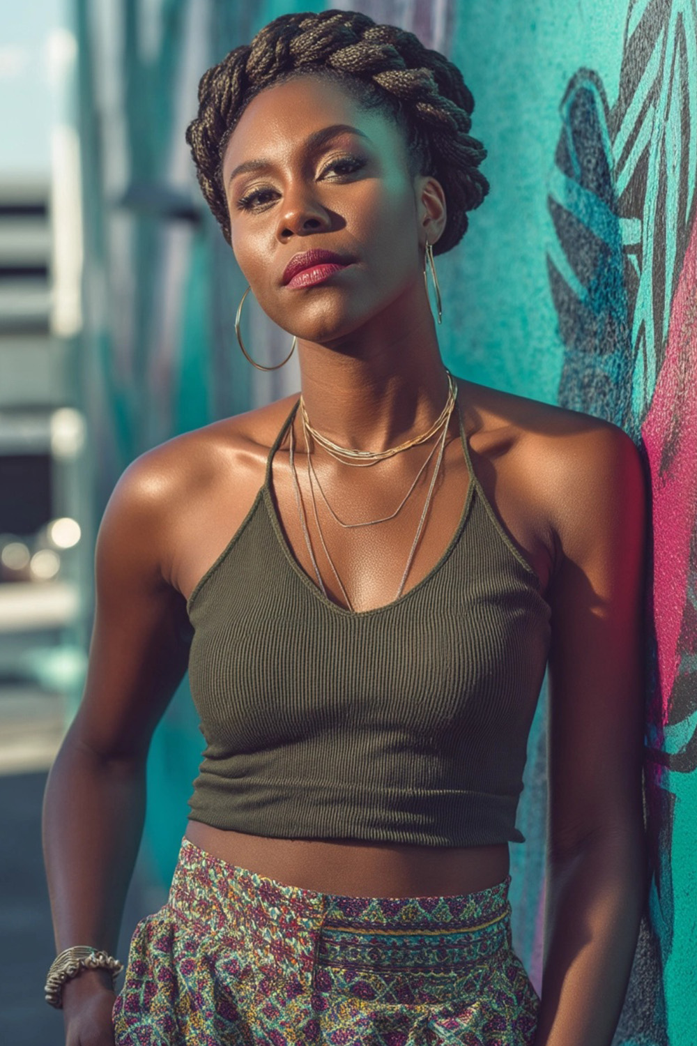 Elegant braided crown hairstyle inspired by Lupita Nyong'o