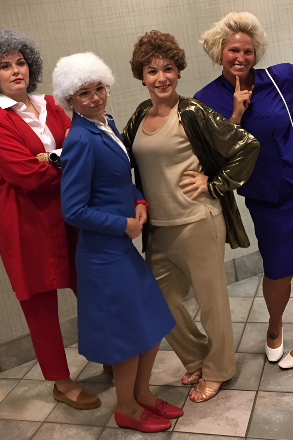 Family dressed as the Golden Girls with cheesecake for Halloween