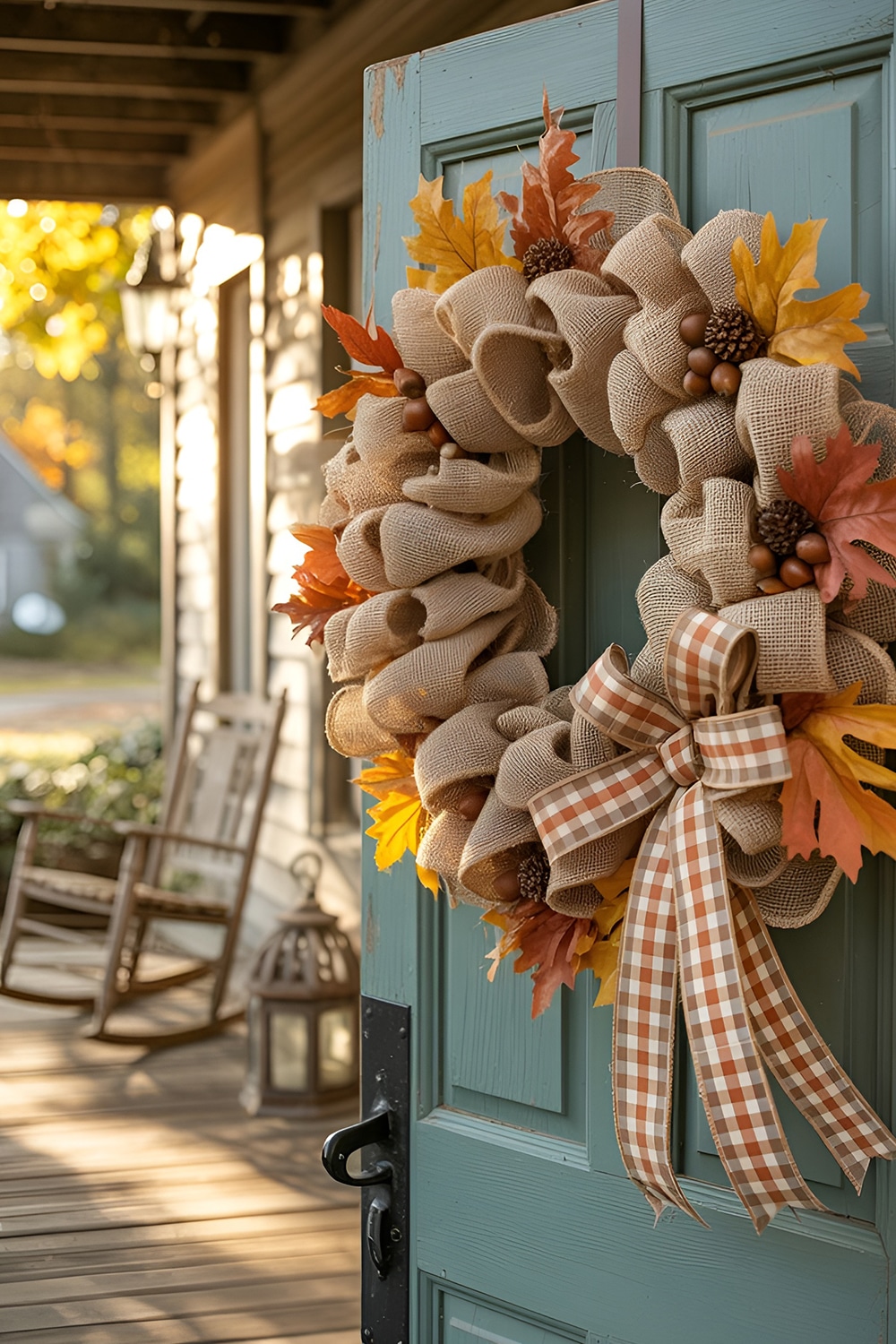 A Cozy Welcome with Burlap and Fall Leaves