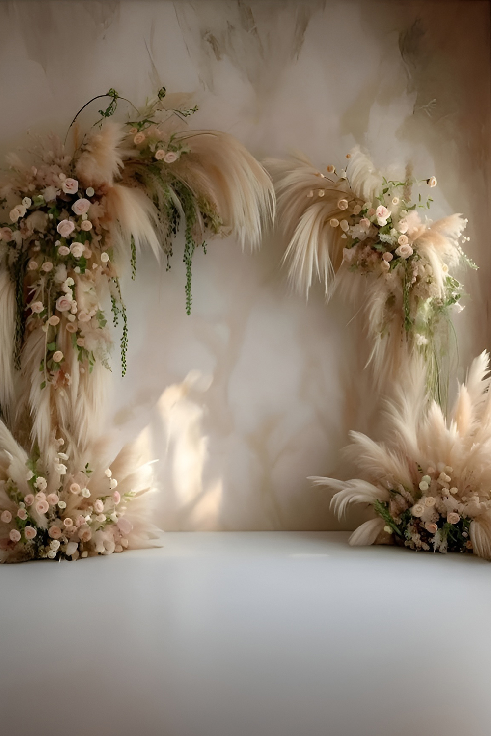 Boho Neutral Backdrop in Pampas Grass and Linen