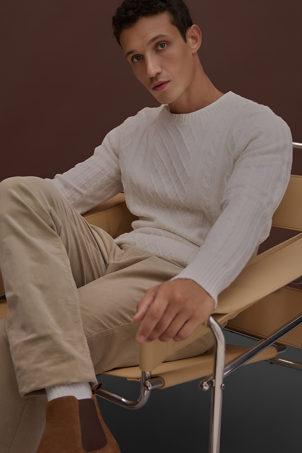 Cable Knit Sweater Paired with Chinos