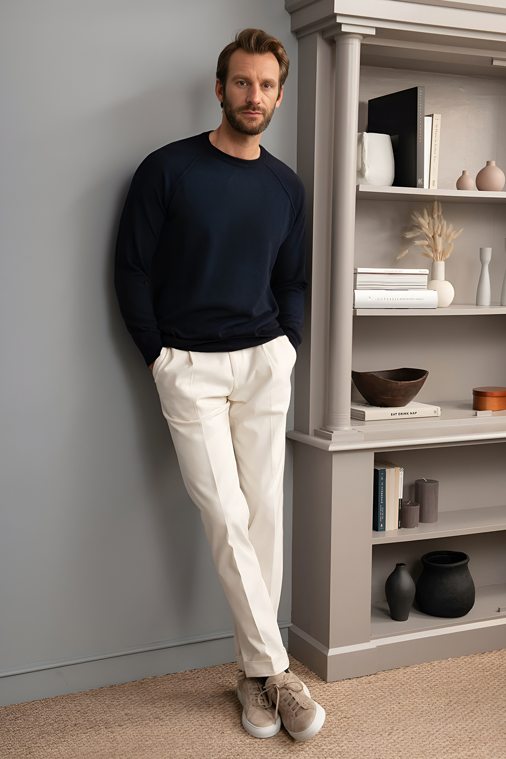 Cashmere Crewneck Sweater and Dress Pants