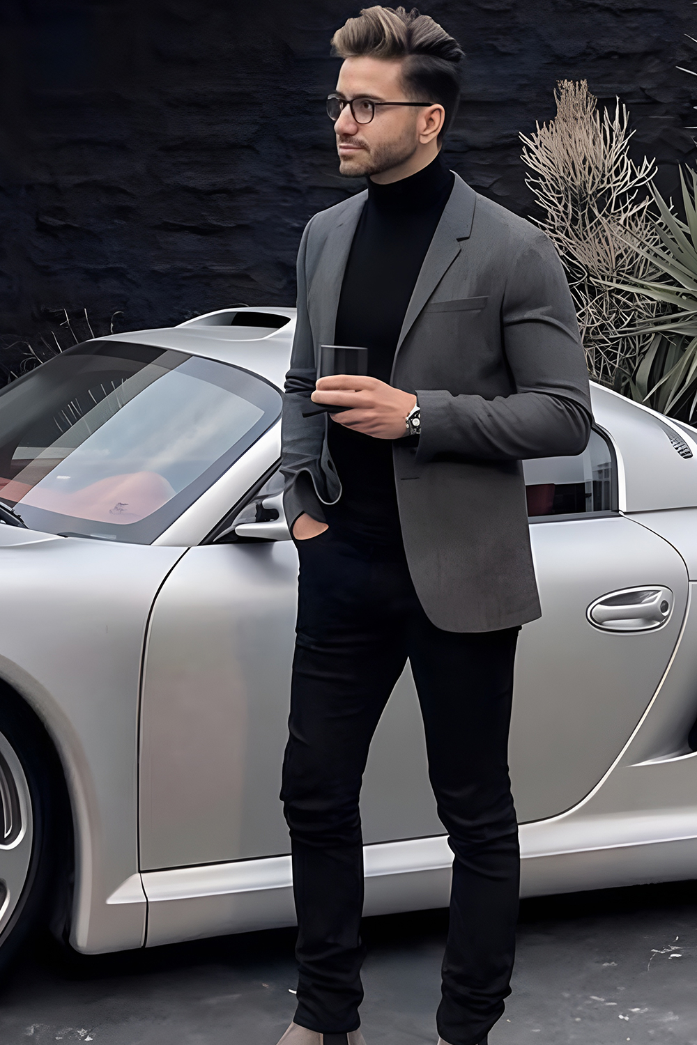 Casual Blazer with Turtleneck and Jeans