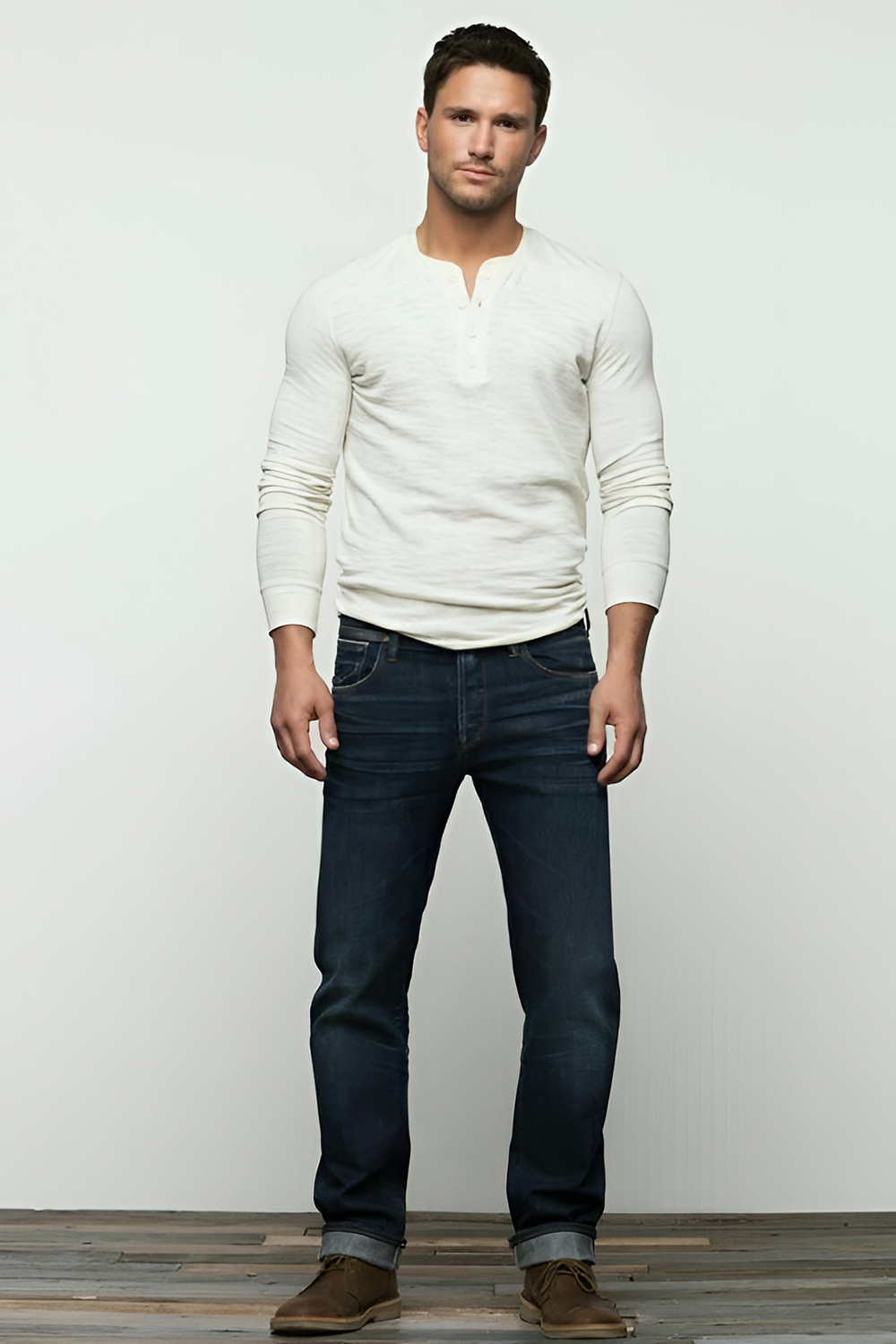 Casual Henley Shirt and Dark Denim Combo