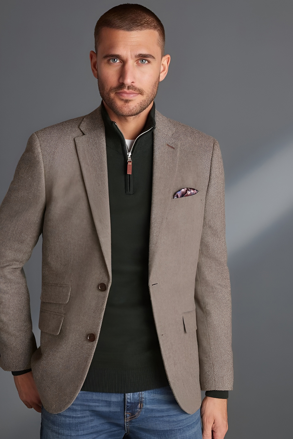 Earth Colored Sweater Under a Sport Coat