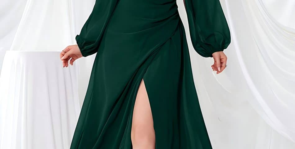 Flowing Long Sleeve Chiffon Gown for Winter Events