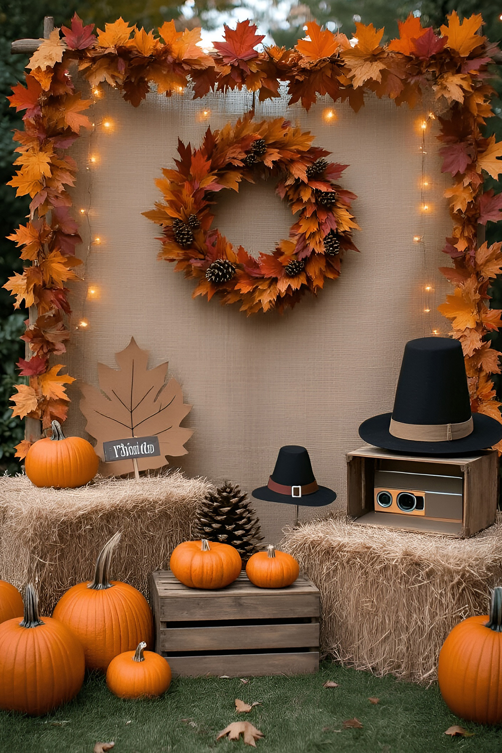 Golden Harvest Backdrop with Wheat and Pumpkins