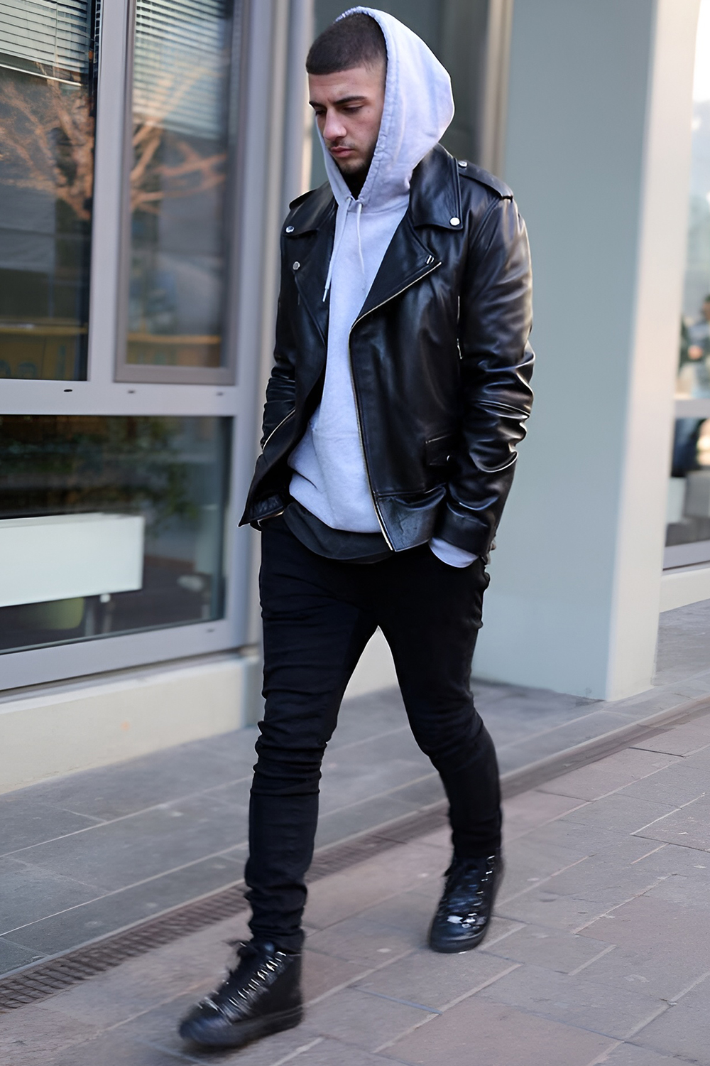 Leather Jacket Over a Lightweight Hoodie