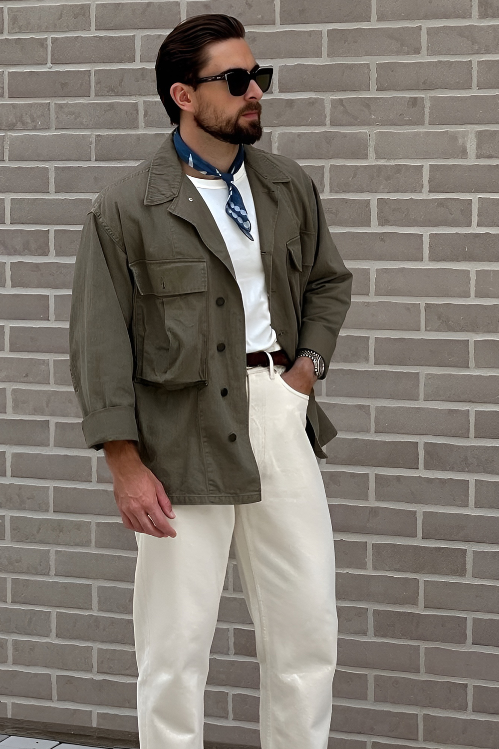 Olive Utility Jacket with Chino Pants