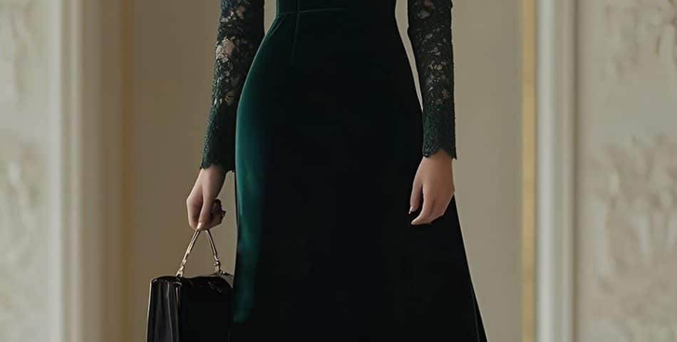 Ornate High Neck Lace Dress with Refinement