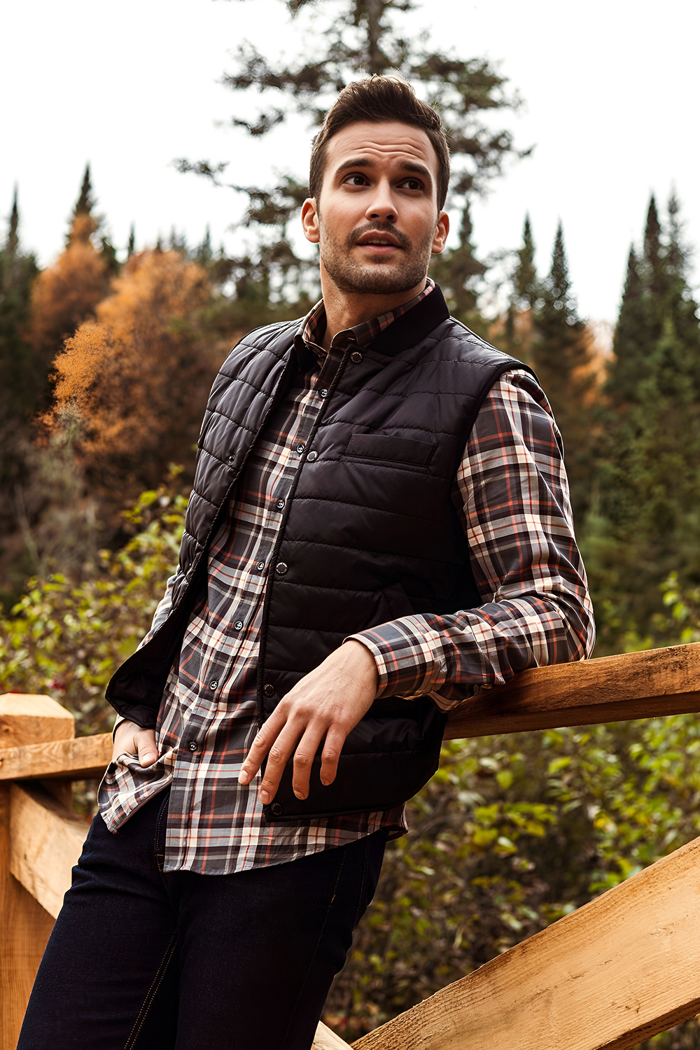 Quilted Vest Layered Over a Long Sleeve Shirt