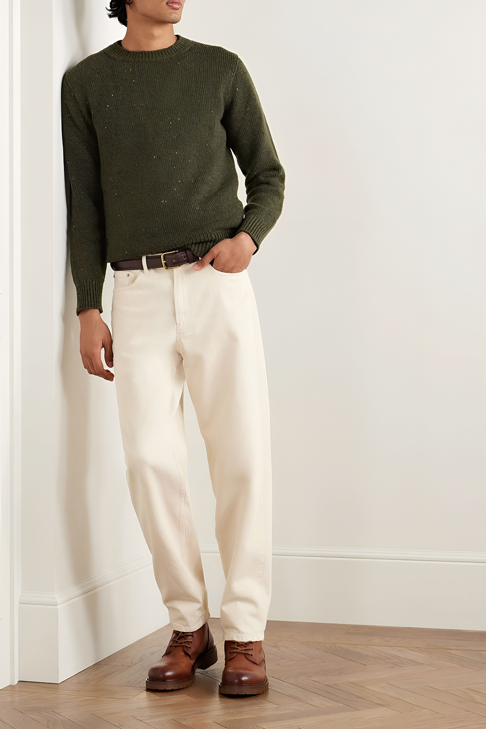 Soft Merino Wool Pullover with Slim Trousers