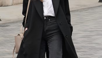 Black Jeans with a Light Trench Coat