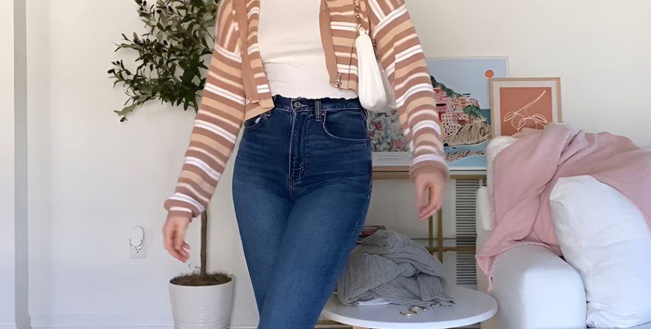 Flare jeans, crop, dnd paired with a lightweight cardigan