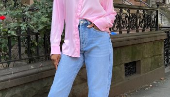 High Rise Straight Jeans and a Pastel Button Up