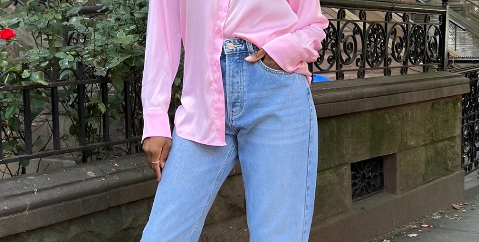 High Rise Straight Jeans and a Pastel Button Up