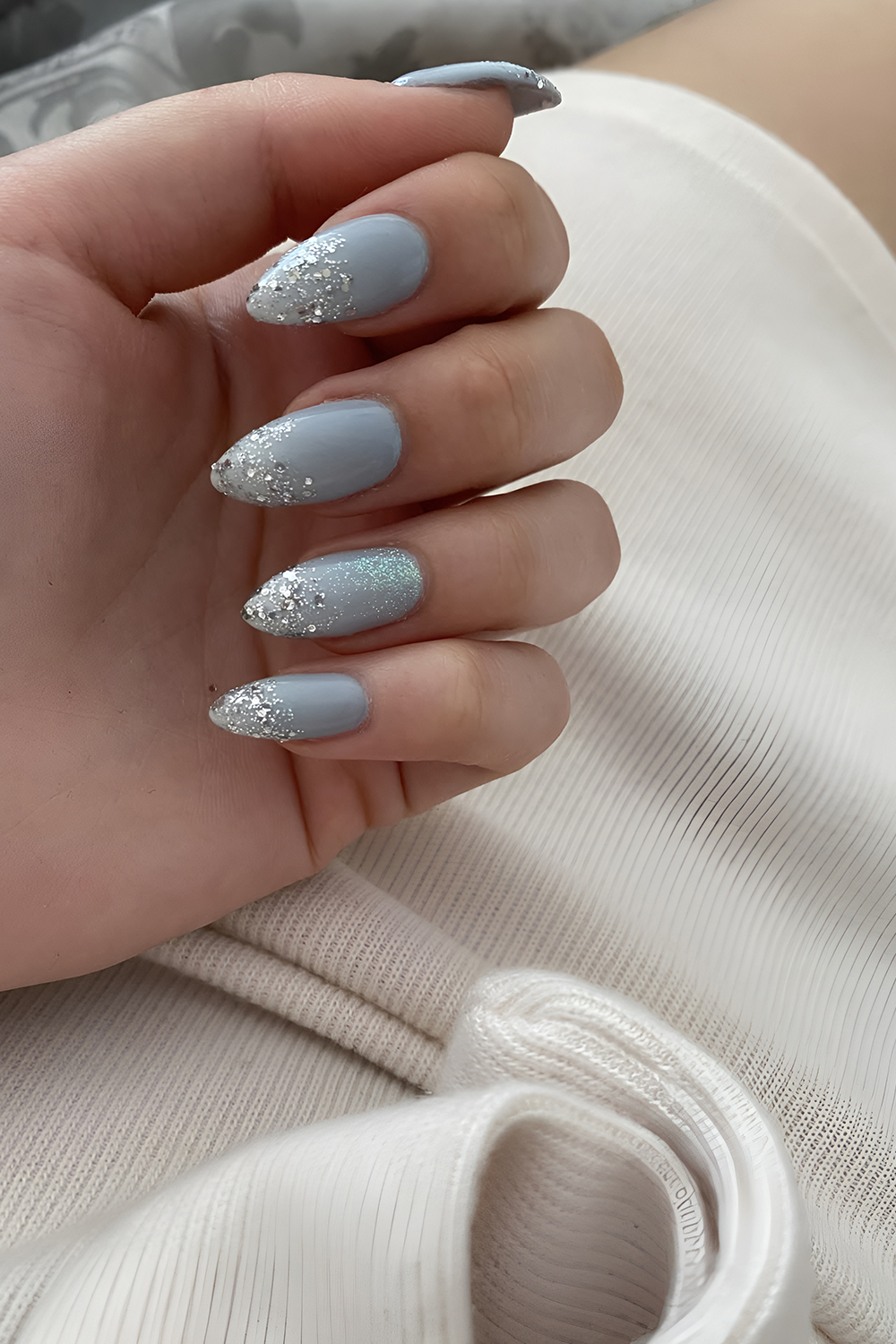 Icy Blue and Silver Nails for a Frosted Finish