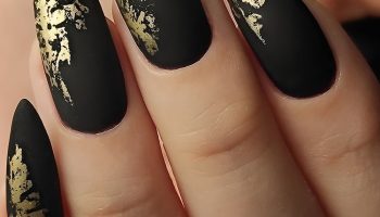 Midnight Black Nails with a Touch of Gold