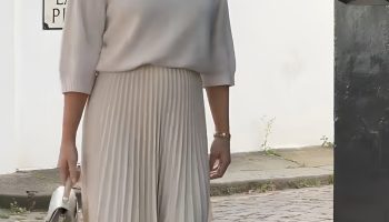 Pleated Skirt with a Simple Sweater