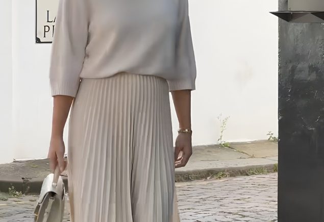 Pleated Skirt with a Simple Sweater