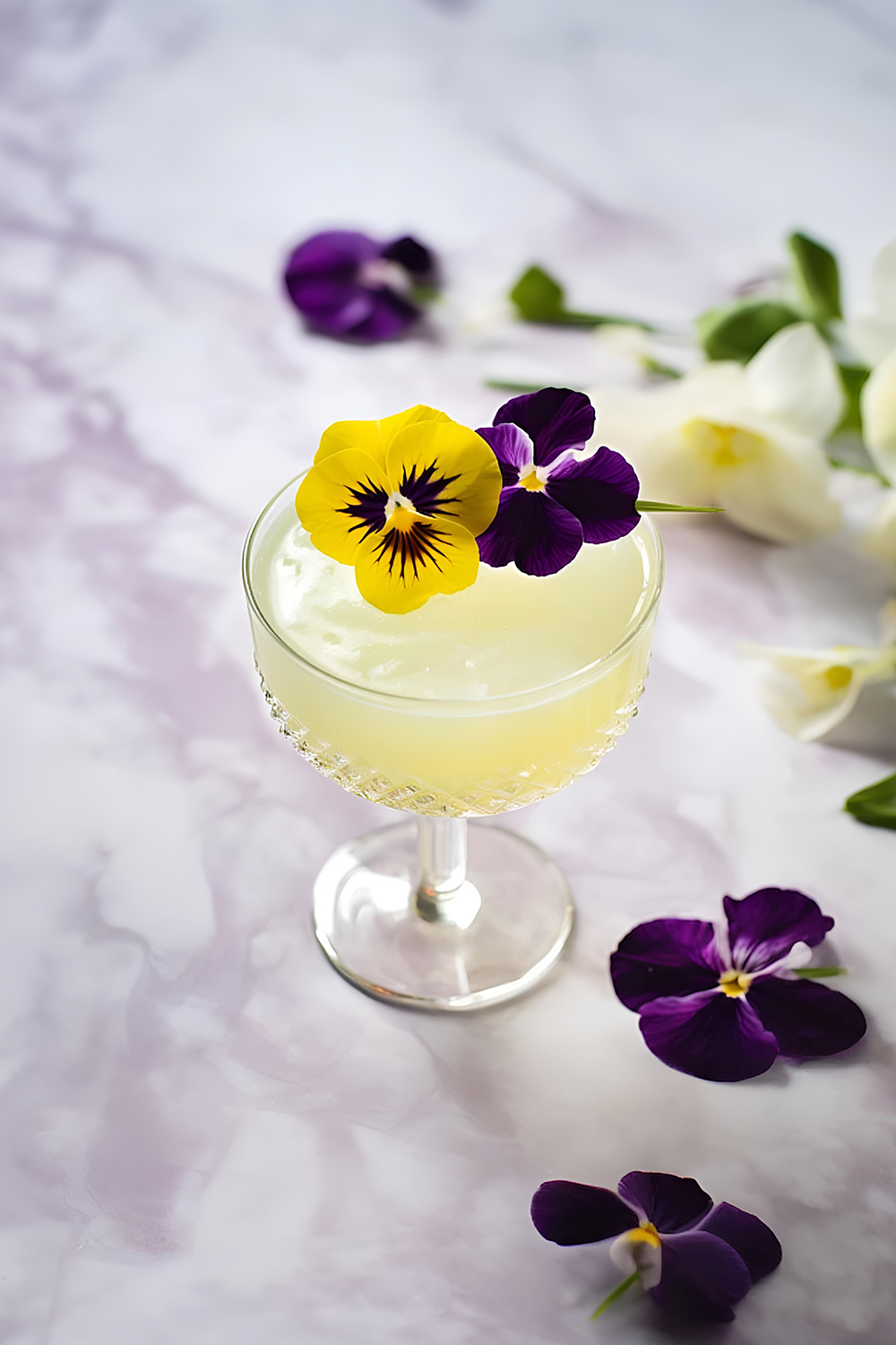 Signature Cocktails Garnished with Edible Flowers