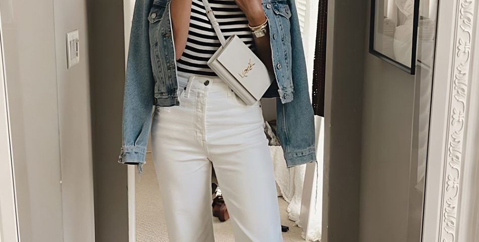 White Jeans with a Striped Tee