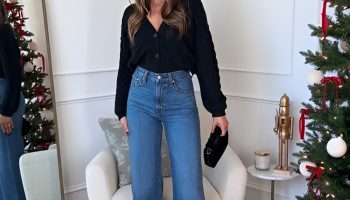 Wide Leg Jeans with a Fitted Ribbed Top